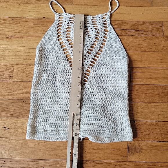 Windsor Ivory Crochet High Neck Halter Top NEW Openwork Lace Up Back Boho Hippie - Picture 4 of 7